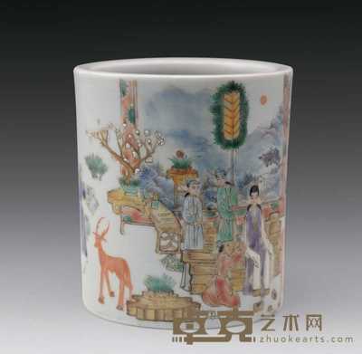 清咸丰 粉彩人物笔筒 直径12.5cm；直径10.8cm